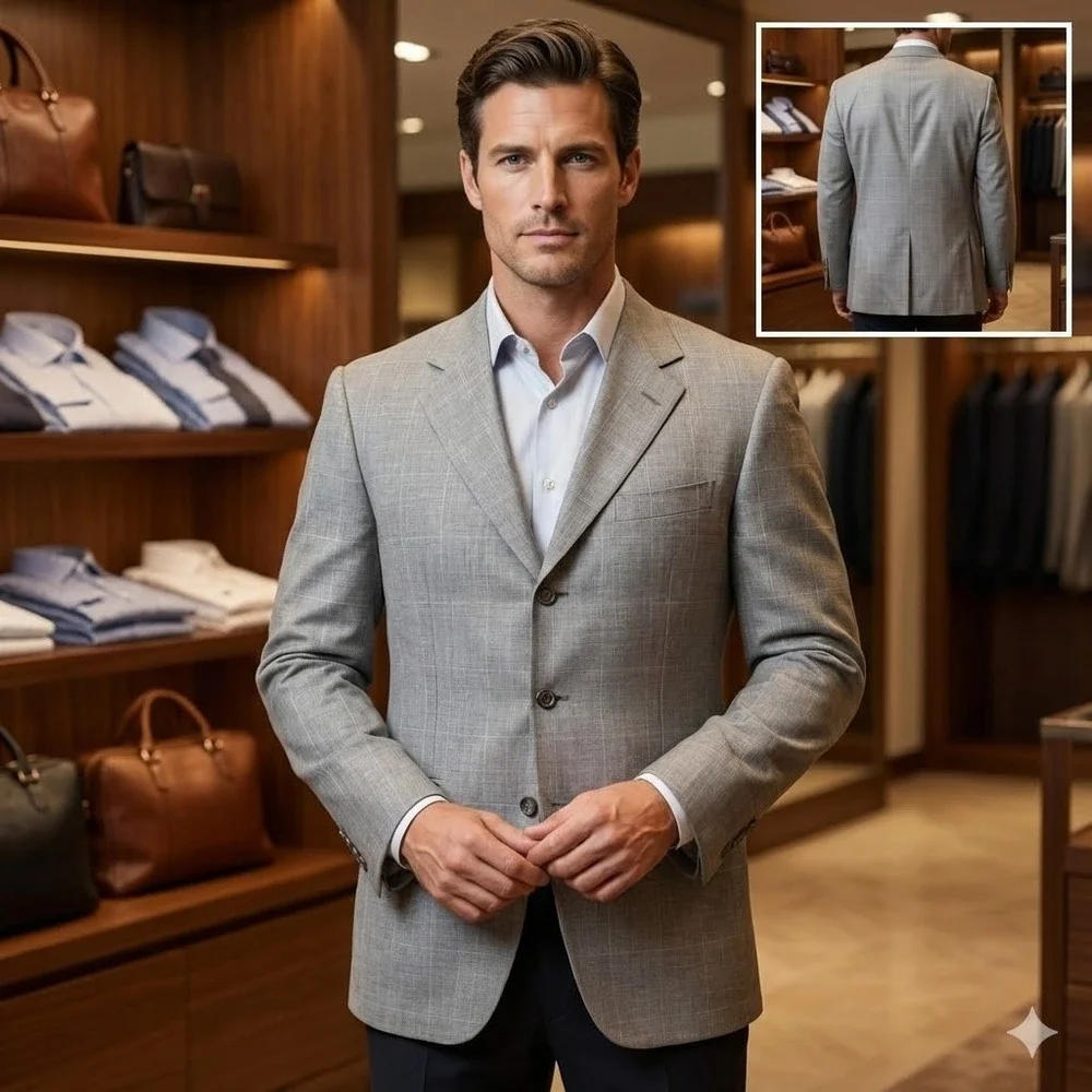 Ermenegildo Zegna For Bergdorf Goodman Mens Wool Silk Linen Suit Blazer Gray 42L